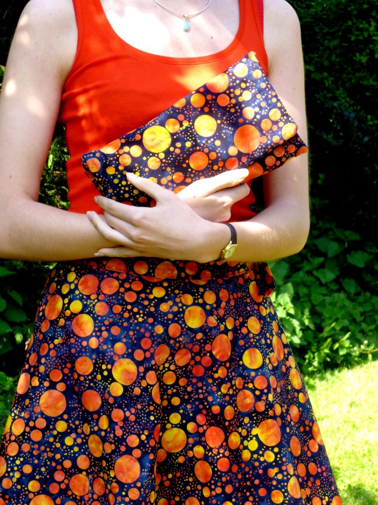 Blue and Orange spot batik skirt and matching bag